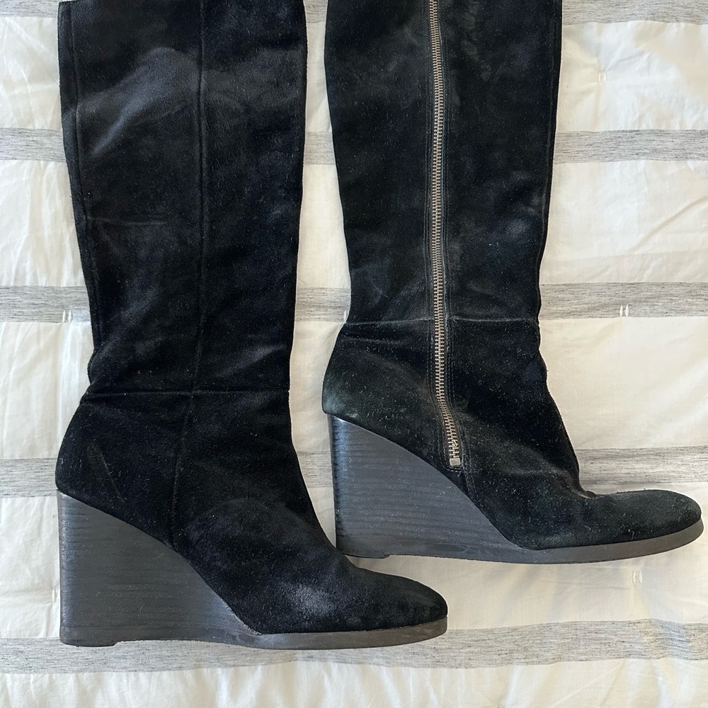 Franco Sarto swede black wedge boots with zipper